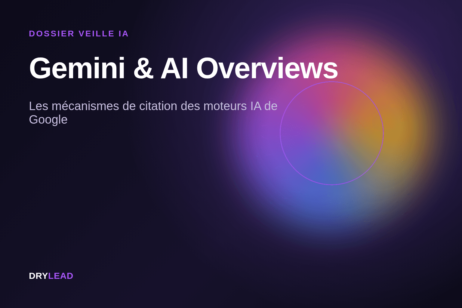 Illustration du dossier veille Gemini et AI Overviews, dégradé multicolore Google