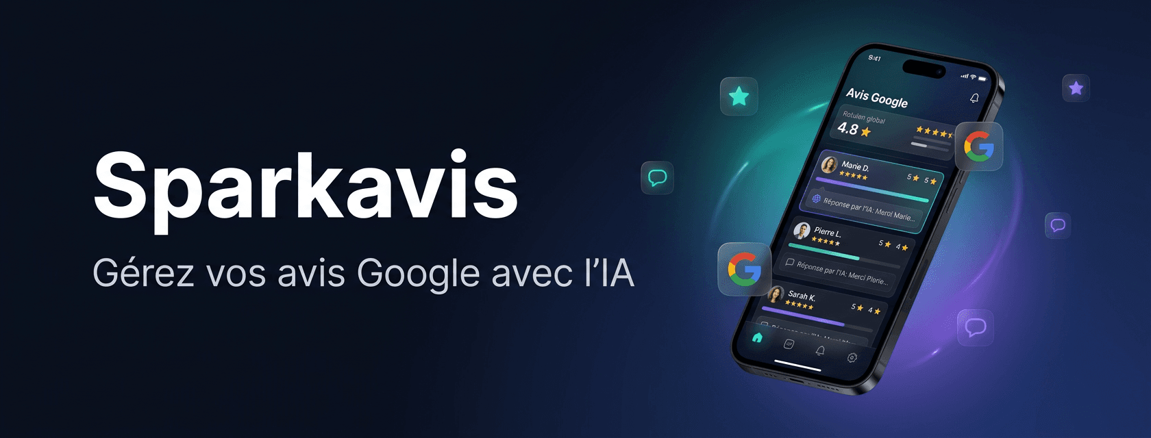 Sparkavis : application mobile de gestion des avis Google, avec réponses assistées par l’IA.