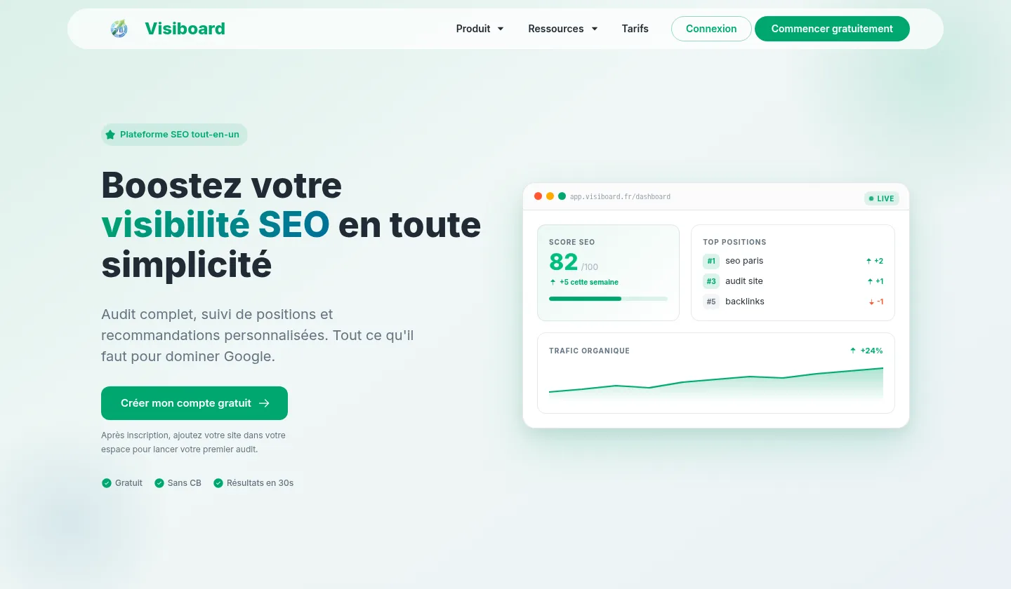 Page d’accueil du site public Visiboard