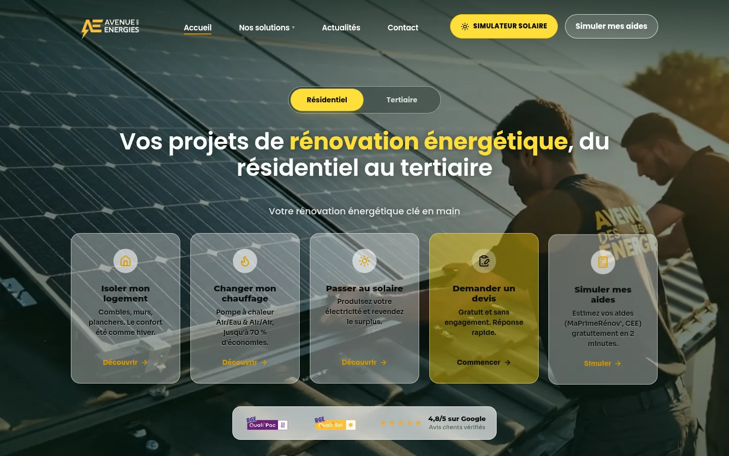 Aperçu du site Avenue des Énergies présenté dans notre étude de cas : rénovation énergétique, solutions et demande de devis.